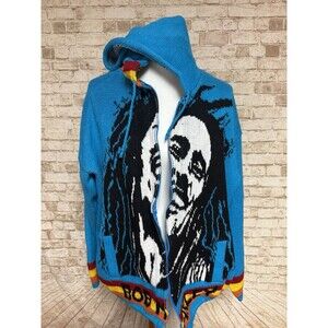 Vtg Bob Marley‎ Tejidos Ruminahui Sweater Jacket Hoodie Large ⚠️Broken Zipper ⚠️